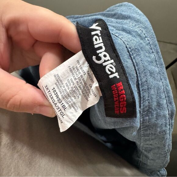NWT Wrangler Riggs Workwear Blue Short Sleeve Shop Style Button Up Work Shirt - Picture 4 of 4
